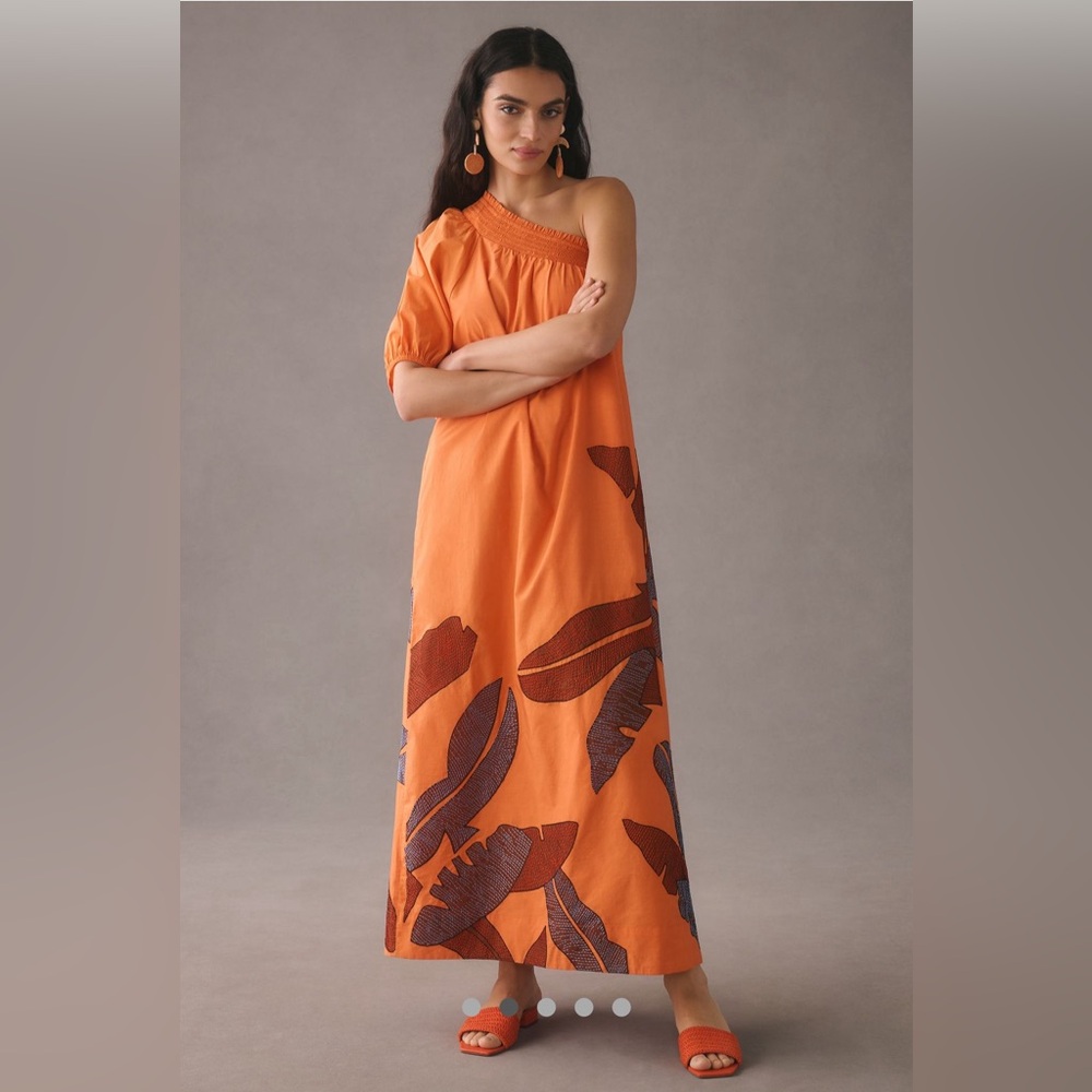 Anthropologie Maeve One-Shouldered Embroidered Maxi Dress NWT